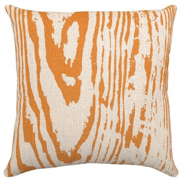 Faux Bois Orange, Hand-Printed Linen Pillow