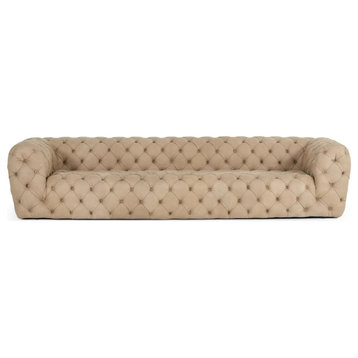 Victoria Italian Beige Nubuck Leather 4-Seater Sofa