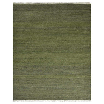Hand Woven Flat Weave Kilim Wool Area Rug Solid Olive