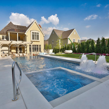 Hinsdale, IL Rectilinear Pool with Hot Tub Inside and Infinity Edge