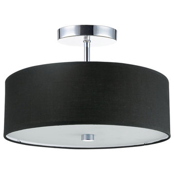 3-Light Semi Flush in Polished Chrome with Black Shade