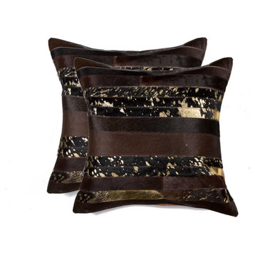 HomeRoots 18" x 18" x 5" Gold And Chocolate Pillow 2-Pack