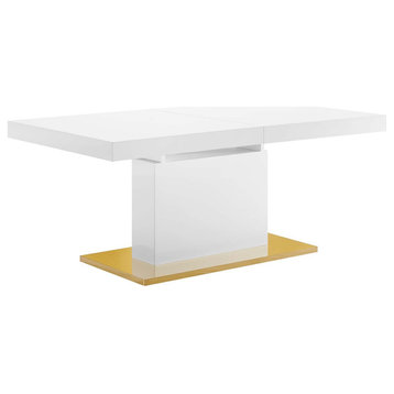 Evens 71"-94" Extendable Dining Table With Gold Base, Glossy White