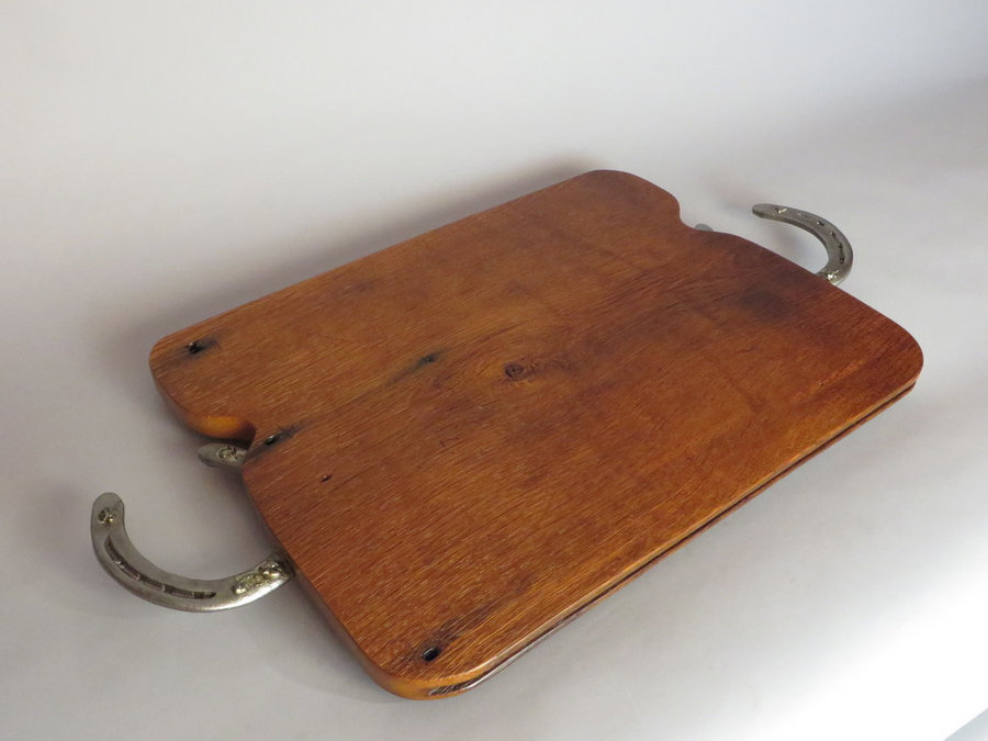 Tray #18011 Elm T&G Threshing Floor, Horse Shoe Handles