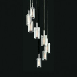 Charming 8 Light Pendant Lighting by Sonneman Zylinder  with Black & Chrome fini - Lighting