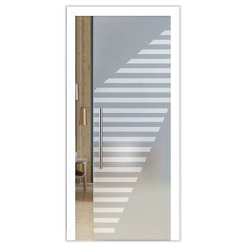Pocket Glass Sliding Door with Frosted Desing, 34"x81", Recessed Grip, Semi-Private