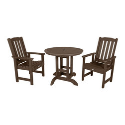 Highwood USA - Lehigh 3-Piece Round Dining Set, Weathered Acorn - Outdoor Dining Sets