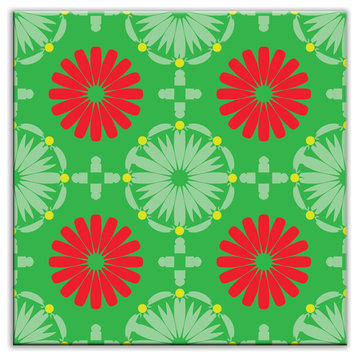 4.25"x4.25" Folksy Love Glossy Decorative Tile, Kaleidoscope Green-Red
