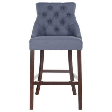 Ardesia Tufted Wing Back Bar Stool, Navy Linen, Set of 2