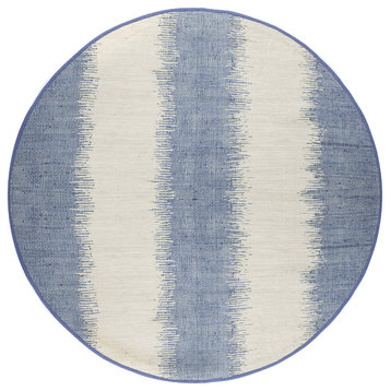Jagged Blue/Off-White Reversible Cotton Chindi Rug, 8'x8' Round