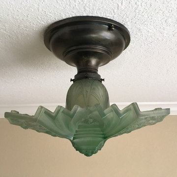 Rare Antique Semi Flush Slip Shade Ceiling Light, Consolidated