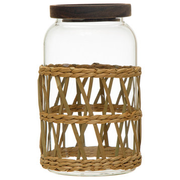 Boho Glass Storage Canister with Acacia Wood Lid, Natural