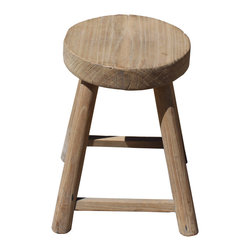Rustic Raw Wood Rough Finish Round Top Square Legs Stool Table - Side Tables And End Tables