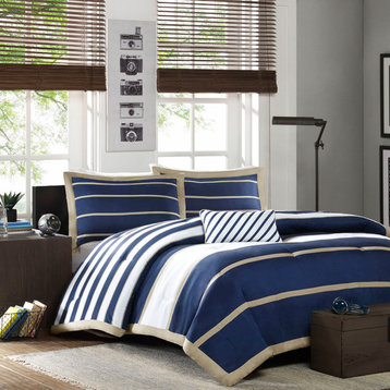 Mi Zone Ashton Comforter Set, Khaki/Navy
