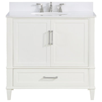 Montauk 36" Bathroom Vanity, Pure White With White Granite, 36"