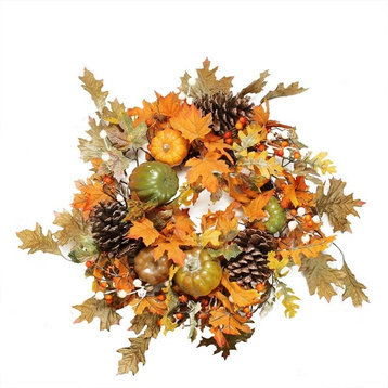 24" Autumn Harvest Fall Leaves Pumpkins and Berries Wreath