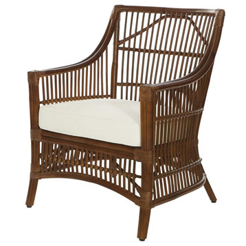 Traditional Accent Chair, Hand Woven Rattan Frame With Cushioned Seat, Brown