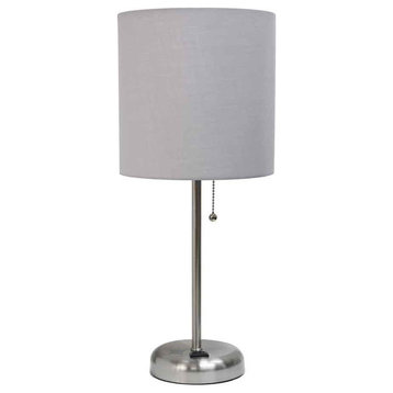Limelights Stick Lamp With Charging Outlet and Fabric Shade, Gray Shade