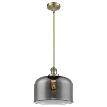 X-Large Bell 1-Light LED Pendant, Antique Brass, Glass: Smoked