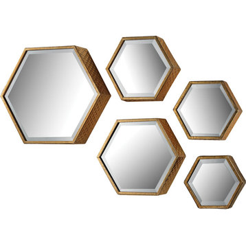 Hexagonal Beveled Mirror, Set Of 5, 138-170/S5