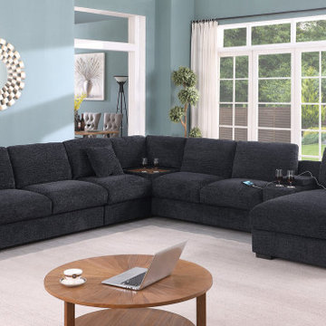 Celine 141.5" Chenille Corner Sectional Sofa with Right-Facing Chaise, Cupholder