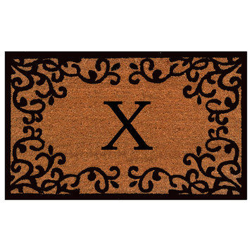 Chateaux Monogram Doormat, 18"x30", Natural, Black, Letter X