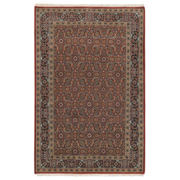Wool and Silk Herati Design Hand Knotted 250 KPSI Red Rug, 4'0" x 6'3"