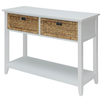 Console Table With Two Basket-like Front Drawers, White