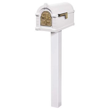 Keystone Standard Mailbox Package, White Fleur-de-Lis, Polished Brass