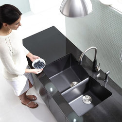 Kraus 33 inch Undermount 60/40 Double Bowl Black Onyx Granite Kitchen Sink - Kitchen Sinks
