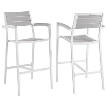 Pemberly Row 29" Patio Bar Stool in White and Light Gray (Set of 2)