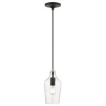 Livex Lighting - Avery 1 Light Black With Brushed Nickel Accent Mini Pendant - Featuring a black pendant cord and black finish hardware with a brushed nickel finish accent, this graceful carafe shaped clear glass Avery mini pendant will add a real simple look to any kitchen, bar, and hallway.