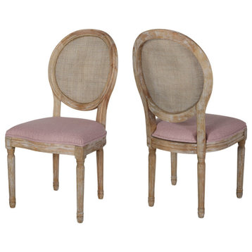 Camilo Wooden Dining Chair With Wicker and Fabric Seating, Set of 2, Light Blush/Natural