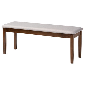 Bennington Transitional Gray Upholstered and Walnut Brown Wood Dining Bench