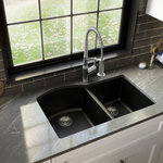 Karran USA - Karran Undermount Quartz 32" 60/40 Double Bowl Kitchen Sink, Black - With its convenient large bowl and handy small bowl, this design is both functional and elegant. Karran quartz sinks are extremely durable and are engineered to stand up to the toughest daily kitchen tasks. This undermount design is available in a selection of 6 elegant color choices to compliment any decor.