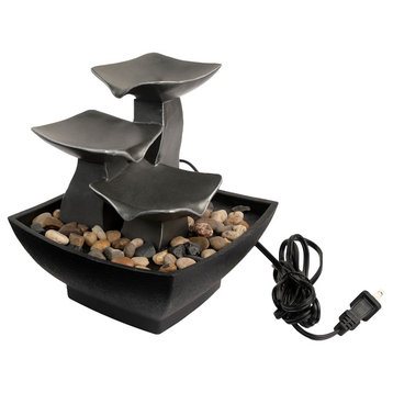 Pure Garden Tabletop Water Fountain, 3 Tier Raku Bowl