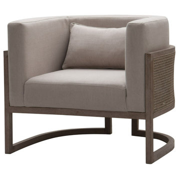 Modrest Haney - Modern Grey Fabric + Grey Oak+ Rattan Accent Chair