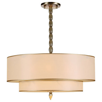 Crystorama 9507-AB 5 Light Chandelier in Antique Brass with Silk