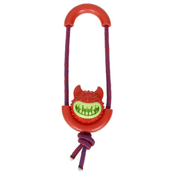 Sling-Away Treat Dispensing Launcher With Natural Jute, Red