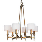 Maxim Lighting International - Fairmont 6-Light Chandelier - Arched channels of metal finished in your choice of Natural Aged Brass or Polished Nickel, form this minimalistic approach to traditional lighting. Oatmeal fabric shades adorn the top of metal candle covers that give this collection a tailored look.