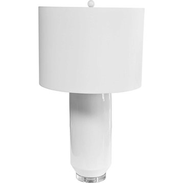 Goliath One Light Incandescent Table Lamp - Gloss White, White, Clear Acrylic