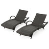 Noble House Salem Outdoor Adjustable Wicker Chaise Lounge in Brown (Set of 2)