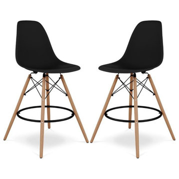 Aron Living Pyramid 28" Plastic and Wood Counter Stools in Black (Set of 2)