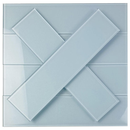 Metro 3"x12" Glossy Glass Subway Tile,Peel & Stick,Light Blue, 3x12