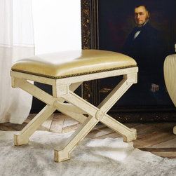 MH -Continental Stool Painted W/Ivory Leather & Nail Heads - Products