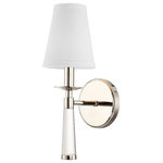 Crystorama - Crystorama 8861-PN 1 Light Wall Mount in Polished Nickel with Silk - Both timeless and transitional, the minimalist design makes the Baxter ideal for any space in the home. With a distinctive lucite tail and tapered white silk shade, this fixture is a smart choice for a hallway, bathroom, bedroom, or flanked on both sides of a fireplace.
