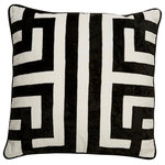 Jaipur Living - Jaipur Living Ordella White/Black Geometric Throw Pillow 22", Down Fill - Showcasing a contemporary take on the globally inspired Greek key pattern, this Nikki Chu throw pillow makes a bold statement on sofas and beds. A classic black and white colorway lends a sleek touch to this velvet and linen cushion, while piped edges offer sophisticated detailing.