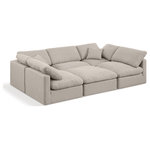 Meridian Furniture - Indulge Upholstered Modular U-Shaped Sectional, Beige, 6-Piece: 3 Armless Chair, 2 Corner Chair, 1 Ottoman, Down Stuffed Linen Textured Fabric - Experience ultimate comfort and style with our beige linen textured fabric Indulge Sectional. The luxurious linen texture of the fabric will elevate the aesthetic of any room. This sofa provides ample space for you to relax while its modular build offers the option of unlimited configurations. Whether you're looking to add a stylish element to your living room or a comfortable seating option to your bedroom, this sofa is the perfect choice.