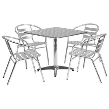 Bowery Hill 5 Piece Stainless Steel Square Patio Dining Set in Aluminum Silver