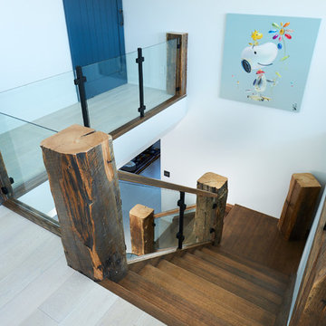 Rustic Modern Staircase with Reclaimed Timbers